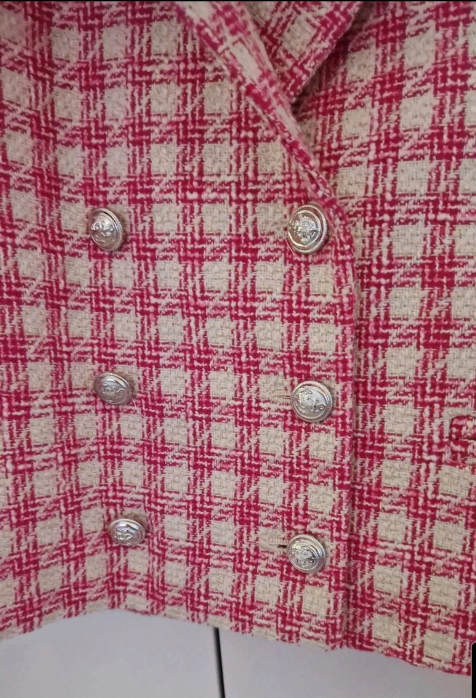 Torera cropped Colett tweed rosa fucsia y blanco NUEVA – photo 2
